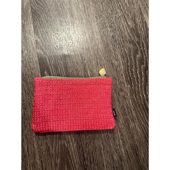 The Unbranded Brand Handbags - Ipsy Pink Woven Straw Cosmetic Bag Small Pouch with Heart Zipper Pull